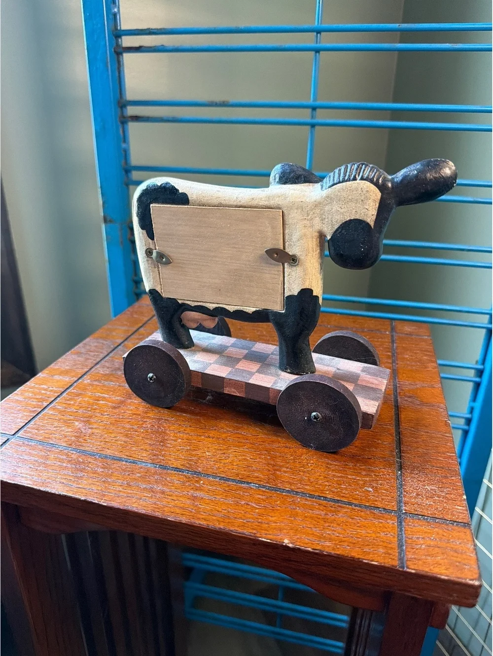 Handcrafted Wooden Cow Pull frame with Checkerboard Base